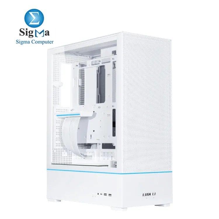 Lian Li SUP01 SUP01W WHITE: Small Tower case with tempered glass, supports ATX/M-ATX/ITX, GPU up to 400mm, includes 3x120mm fans, PCIe 4.0 riser cable, and USB 3.1 Type-C