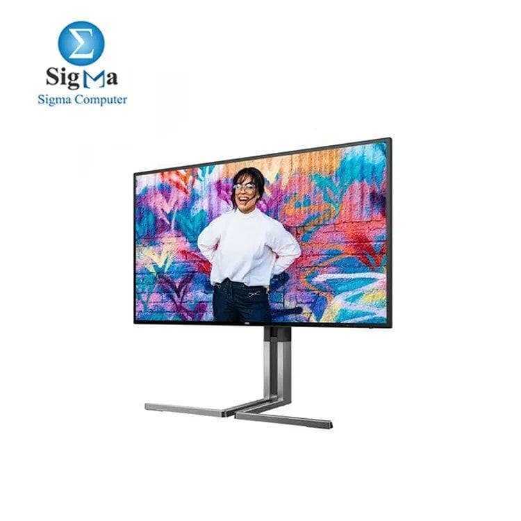 شاشة AOC U27U3CV مقاس 27 بوصة UHD Nano IPS، قابلة لتعديل الارتفاع، سماعات، HDR400، 4K، 2X HDMI، DisplayPort، USB-C (96W PD)، USB Hub، لون أسود
