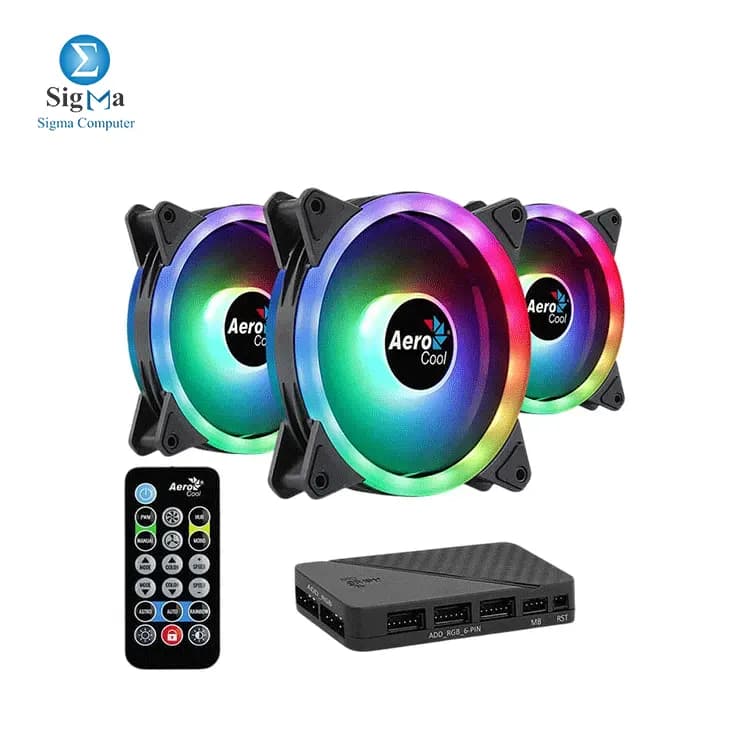 طقم مراوح ايروكول Duo 12 Pro مقاس 12CM ARGB عدد 3 | هاب H66F عدد 1 | ريموت تحكم عدد 1