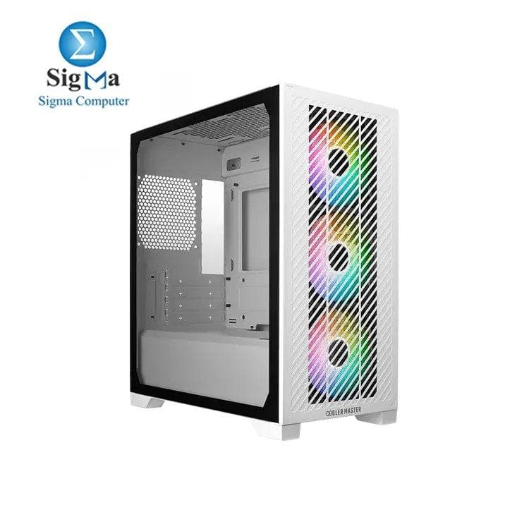 Cooler Master Elite 301 White Micro-ATX High Airflow PC Case, 365mm GPU Max, 280mm AIO Max, Type C, Tempered Glass, Triple 120mm PWM Fan, Intakes Grill, Breathable PSU Shroud