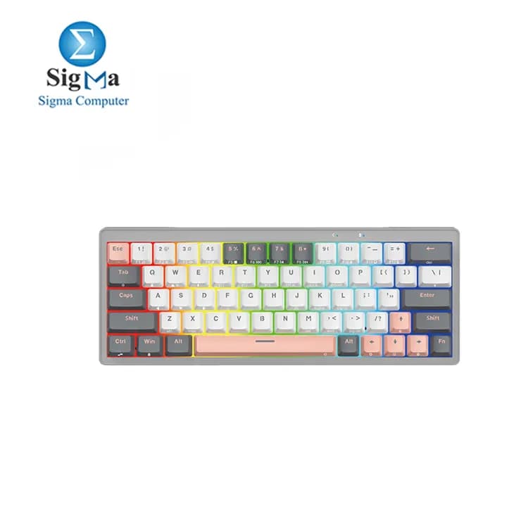 كيبورد لاسلكي جيمنج FANTECH MK912 ATOM PRO63 RGB، لون رمادي ساتان، سويتش أزرق