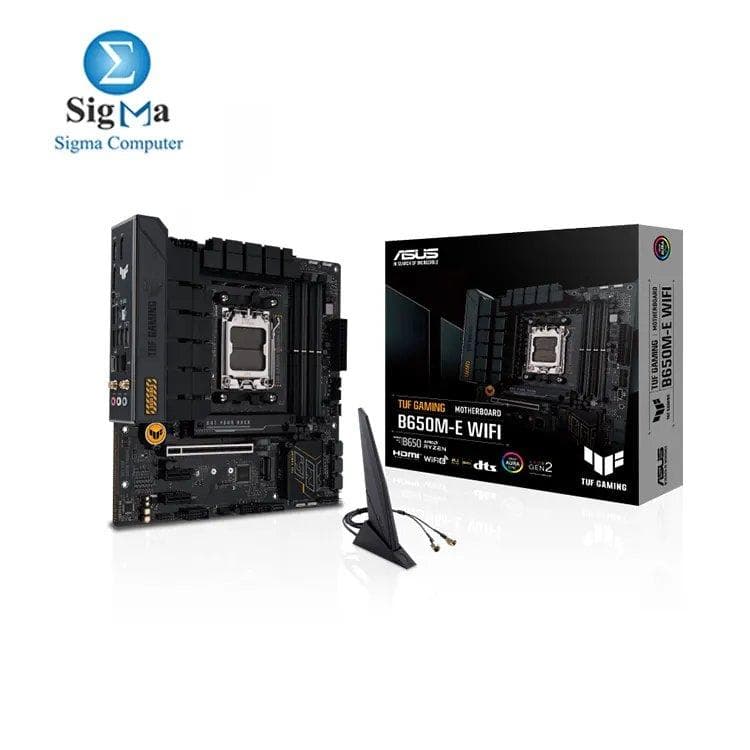 لوحة أم اسوس TUF GAMING B650M-E WIFI: micro-ATX, AMD B650, AM5, DDR5 192GB (7600+ OC), PCIe 4.0 x16, M.2 PCIe 5.0/4.0, 2.5Gb LAN, Wi-Fi 6, USB 3.2 Gen 2, HDMI 2.1, DP 1.4