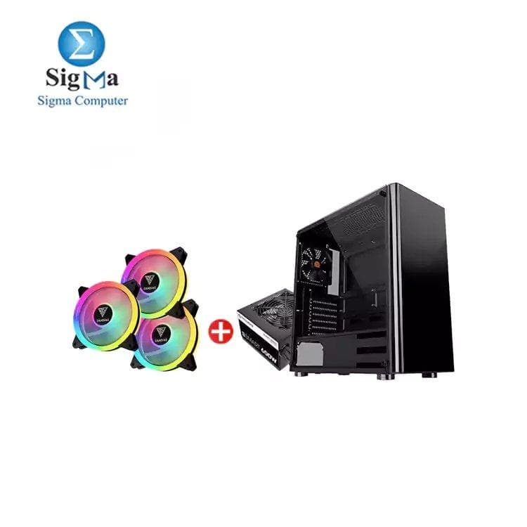 كيسة ثيرمالتيك V200 Tempered Glass مع باور سبلاي 600W و 3 مراوح GAMDIAS AEOLUS M2-1201 ARGB 120mm