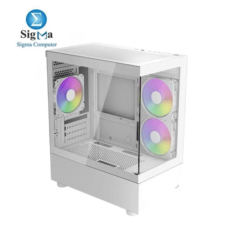 AeroCool Viewport Mini Tower Case Gaming PC Case Optimised Airflow Includes 3 RGB Fans Compatible with Micro ATX and Mini-ITX Motherboards Tempered Glass Front and Side Panels White