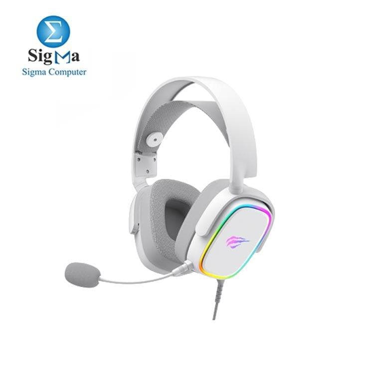 سماعة رأس جيمنج احترافية هافيت H2035U بمنفذ USB، صوت محيطي 7.1 RGB، مشغلات 50mm 3D، مع ميكروفون قابل للفصل - أبيض