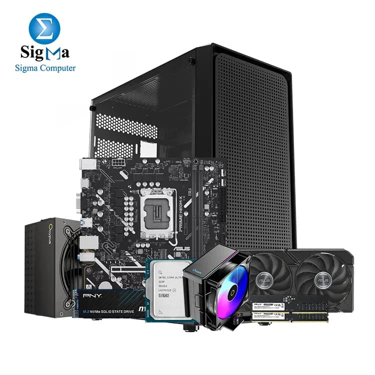 INTEL Ultra 5-225F TREY - Ocypus Gamma A40 Black ARGB CPU Cooler - ASUS INTEL PRIME H810M-K  - ASUS Dual Radeon RX 9060 XT 16GB GDDR6 - PNY 16GB DDR5 4800MHz (2*8) - PNY CS2230 500GB SSD M.2 - Ocypus Gamma C50 Black – PSU P650 ( 80+ white ) – 4 Fans ARGB