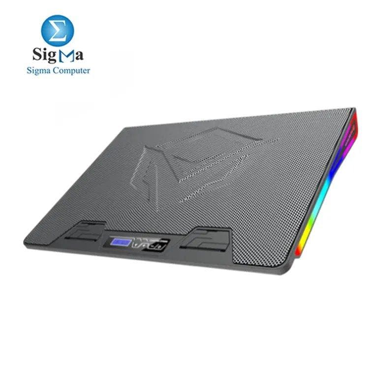 ميتيون CP5050 - قاعدة تبريد RGB بمروحة صامتة كبيرة، 5 مستويات ارتفاع، سطح ألومنيوم، تعمل بـ USB، تدعم لابتوب من 9-19 بوصة