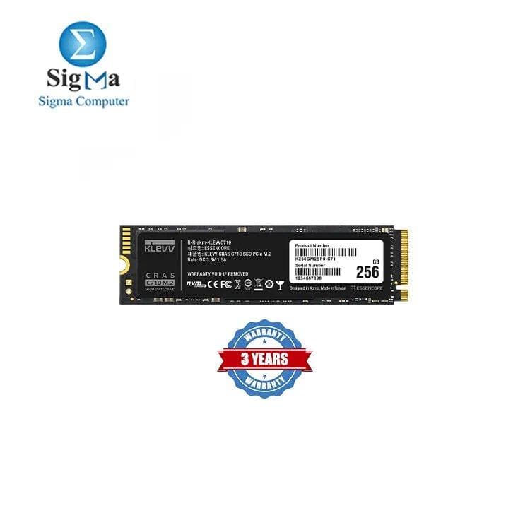 Klevv Cras C710 256GB M.2 Pcie 3x4 Nvme 3D NAND SSD Read Speed 1950MB/S,Write Speed 1250MB/S|K256GM2SP0-C71