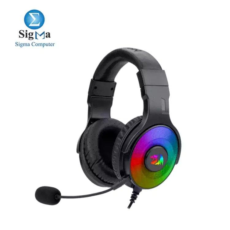 سماعة جيمنج Redragon H350 Pandora RGB مع تعريفات 50mm، مايك قابل للفصل، وسائد ميموري فوم، توصيل USB، وصوت محيطي