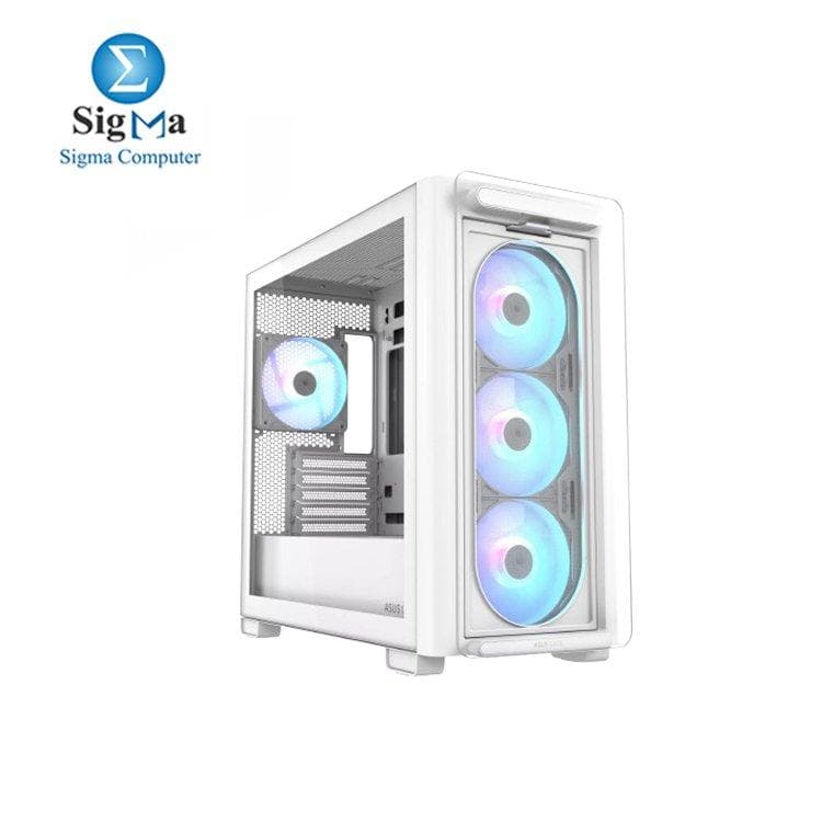 ASUS A23 Plus TG ARGB WHITE microATX PC Case (Pre-Installed ARGB Fans, Mesh Front Panel, Compatible with Hidden Port Motherboards, 360mm Radiators, 380mm Graphics, Black)