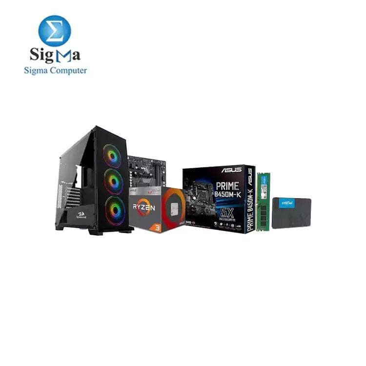 باندل اي ام دي B450 PRIME K - اي ام دي Ryzen 3 2200G - CRUCIAL 8GB - Crucial 240G SSD - ريدراجون كيسة جيمنج GC-618 + 600W