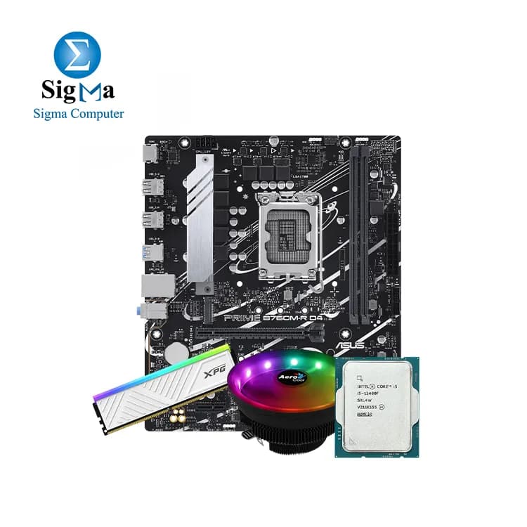Bundle Intel Core i5-12400F Tray + ASUS PRIME B760M-R D4 + XPG 8G D35 White 8G 3200Mhz RGB + Aerocool Core plus ARGB CPU Cooler