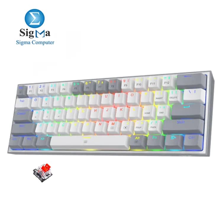 كيبورد ريدراجون K617 FIZZ جيمنج سلكي 60% RGB أبيض ورمادي سويتش أحمر