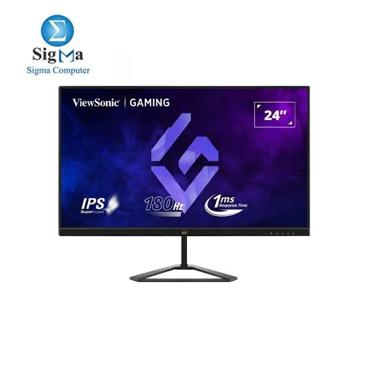 شاشة ViewSonic VX2479-HD-PRO: مقاس 24 بوصة IPS Full HD، تردد 180Hz، زمن استجابة 1ms، HDR10، متوافقة مع FreeSync وG-Sync، مداخل 2x HDMI و1x DisplayPort.