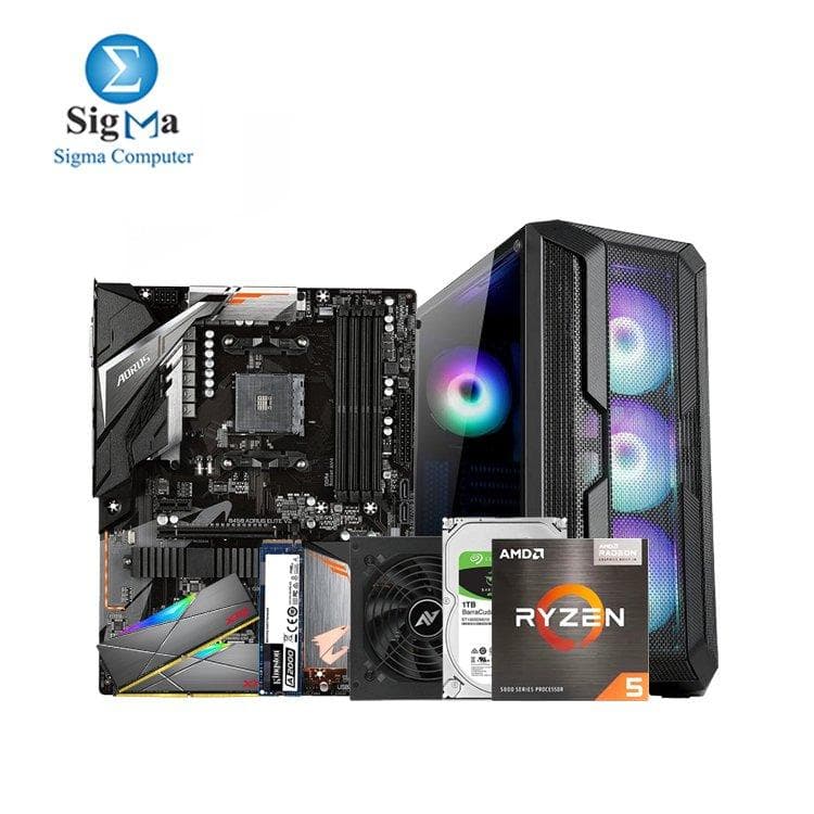 ABKONCORE CASE H250X AORUS B450 ELITE AM4 AMD Ryzen 5 5600G-Series XPG SPECTRIX D50 RGB 2X8 SEAGATE 1TB BarraCuda Kingston NV1 250G M.2 2280 NVMe