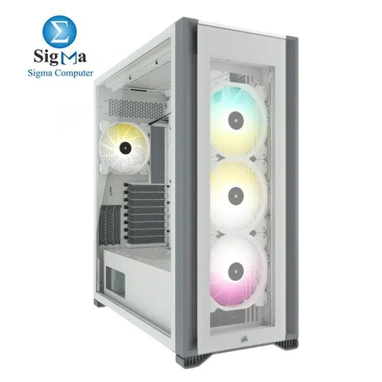 Corsair iCUE 7000X RGB White – Full-Tower case with support for E-ATX, up to 3x 360mm radiators, 450mm GPU, 190mm CPU cooler, 4x RGB fans, and tempered glass panels.
