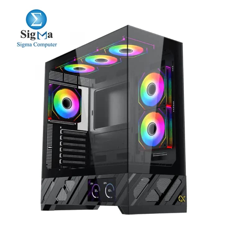 كيسة كمبيوتر Xigmatek Alphard Pro Mid Tower مع شاشة LCD ذكية 6 بوصة - أسود