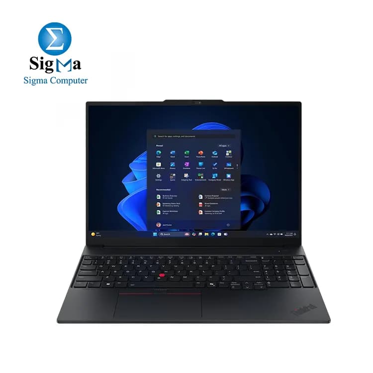 لابتوب اعمال لينوفو ThinkPad E16 Gen 3، معالج Intel Core Ultra 7 255H، كرت شاشة Intel Arc مدمج، رام 16GB DDR5-5600، هارد 512GB m.2، شاشة 16 بوصة WUXGA IPS 300nits مضادة للانعكاس، كيبورد انجليزي - اسود