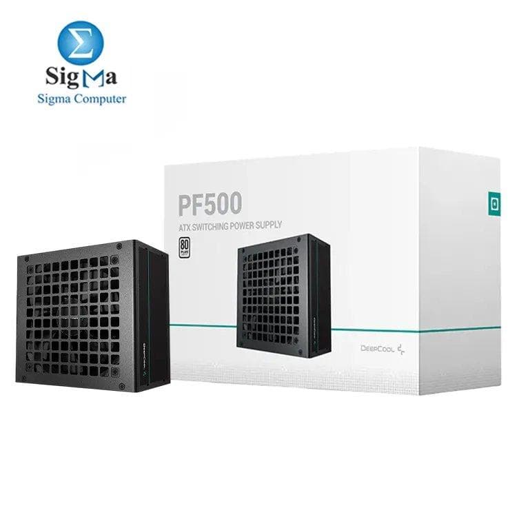 DeepCool PF500 – 80 PLUS 230V EU certified 500W, 120mm hydraulic bearing fan, flat black cables, OPP/OVP/SCP protection, and 100,000-hour MTBF