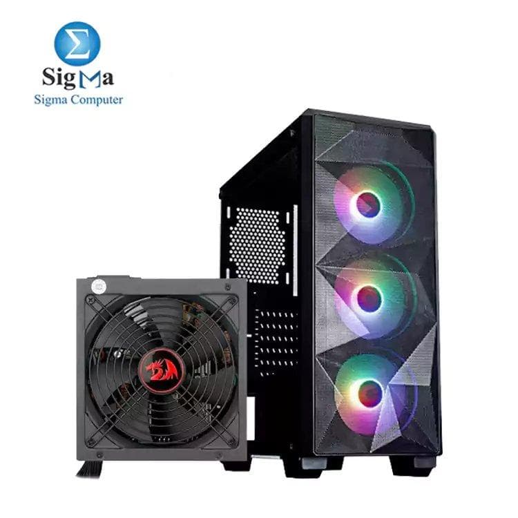 كيسة كمبيوتر ريدراجون GC-510 Grindor جانب زجاجي - أسود + باور سبلاي 600W