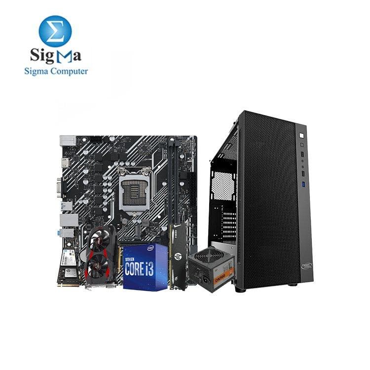 تجميعة كمبيوتر: معالج انتل i3-10105F، لوحة أم اسوس PRIME H510M-K، كرت شاشة اسوس GTX 1050 Ti OC، رامات اتش بي V6 (8GB) 3200 MHz، هارد اتش بي EX900 M.2 128GB PCIe، كيسة deepcool matrexx 55 + باور سبلاي 500w