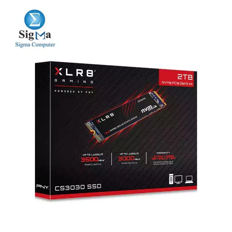 بي ان واي هارد داخلي XLR8 CS3030 2TB M.2 PCIe NVMe Gen3 x4 (SSD)، سرعة قراءة تصل إلى 3500 ميجابايت/ثانية وذاكرة 3D Flash وDram Cache