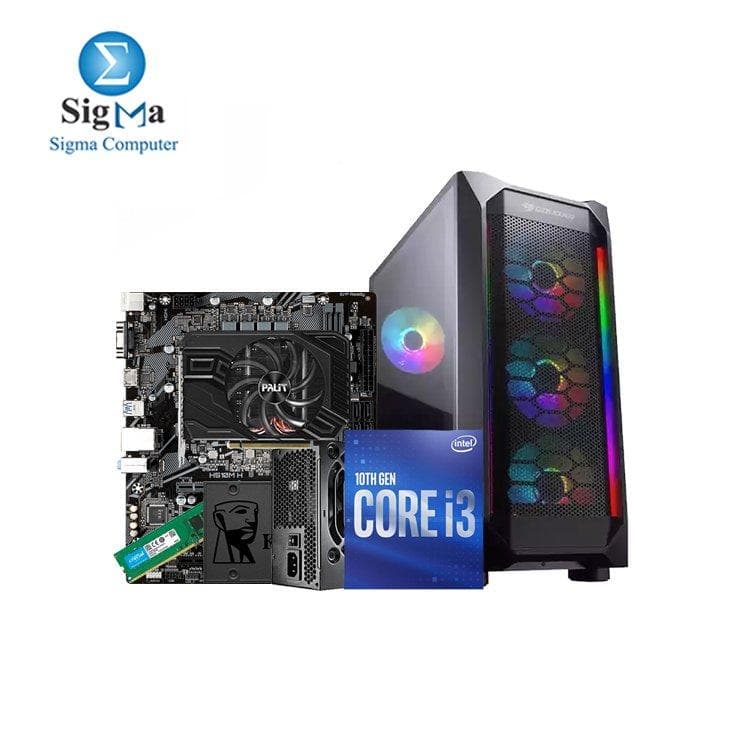 تجميعة انتل Core i3-10100F مع لوحة أم جيجابايت H510M H وكرت شاشة PALIT GeForce GTX 1660 Ti ورام Crucial 8GB DDR4-3200 وهارد كينجستون 240GB - A400 وكيسة COUGAR MX410 Mesh-G وباور سبلاي VTC500