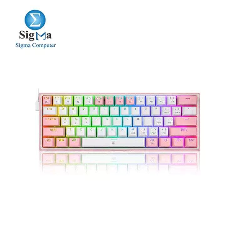 ريدراجون K617-FIZZ كيبورد ميكانيكي سويتش أحمر RGB - إصدار أبيض/بينك (60%) - عربي