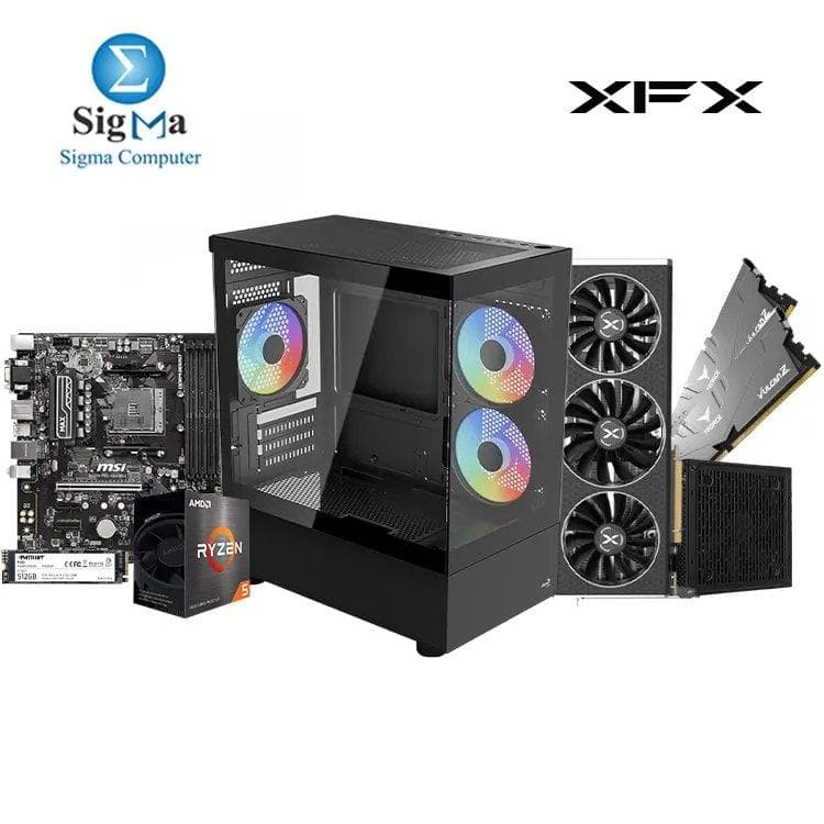 تجميعة XFX - لوحة أم MSI B450M VDH Max - معالج AMD Ryzen 5 5600X - رام T-Force 2x16GB 3200MHz - كرت شاشة XFX RX 6750 XT 12GB - هارد Patriot P300 512GB - كيسة Aerocool Viewport ARGB ومزود طاقة LUX 750W 80+PLUS BRONZE