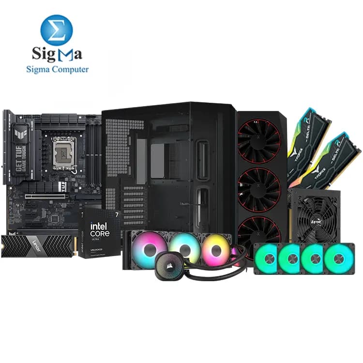 تجميعة اسوس TUF GAMING Z890-PLUS WIFI - انتل Core Ultra 7 265K - رام T-Force Delta 2x32GB - كرت شاشة XFX Mercury RX 9070XT OC 16GB - هارد Lexar NM800PRO 512GB - كيسة APNX V1 - باور Aerocool Integrator Gold 850W - تبريد كورسير NAUTILUS 360mm - عدد 4 مراوح APNX FP1-120 Black ARGB