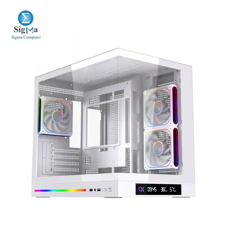 كيسة كمبيوتر XIGMATEK Cloud M DGT 3AF Arctic مع شاشة ديجيتال و3 مراوح ARGB، لون أبيض