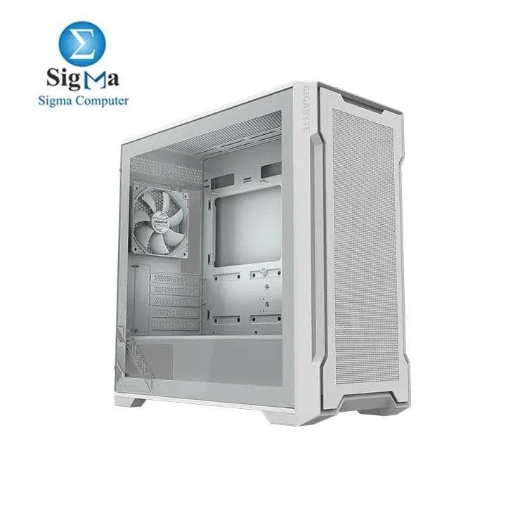 كيسة جيجابايت C102 GLASS ICE مقاس Mid-tower بزجاج مقسى، تدعم لوحات Mini ITX/Micro ATX، كروت شاشة حتى 410mm، مبردات معالج 165mm، رادياتير 360mm، منفذين USB 3.0، وفلاتر أتربة