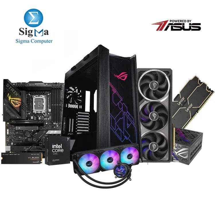 تجميعة Powered By اسوس -06- اسوس ROG STRIX Z890-H - انتل Core Ultra 7 265K - Lexar 2x16GB 6000MHz - اسوس RTX 5080 16GB - ويسترن ديجيتال BLACK SN850X 1TB - اسوس ROG STRIX 1000W Platinum - ROG Strix LC III 360 ARGB - اسوس ROG Strix Helios-GX601