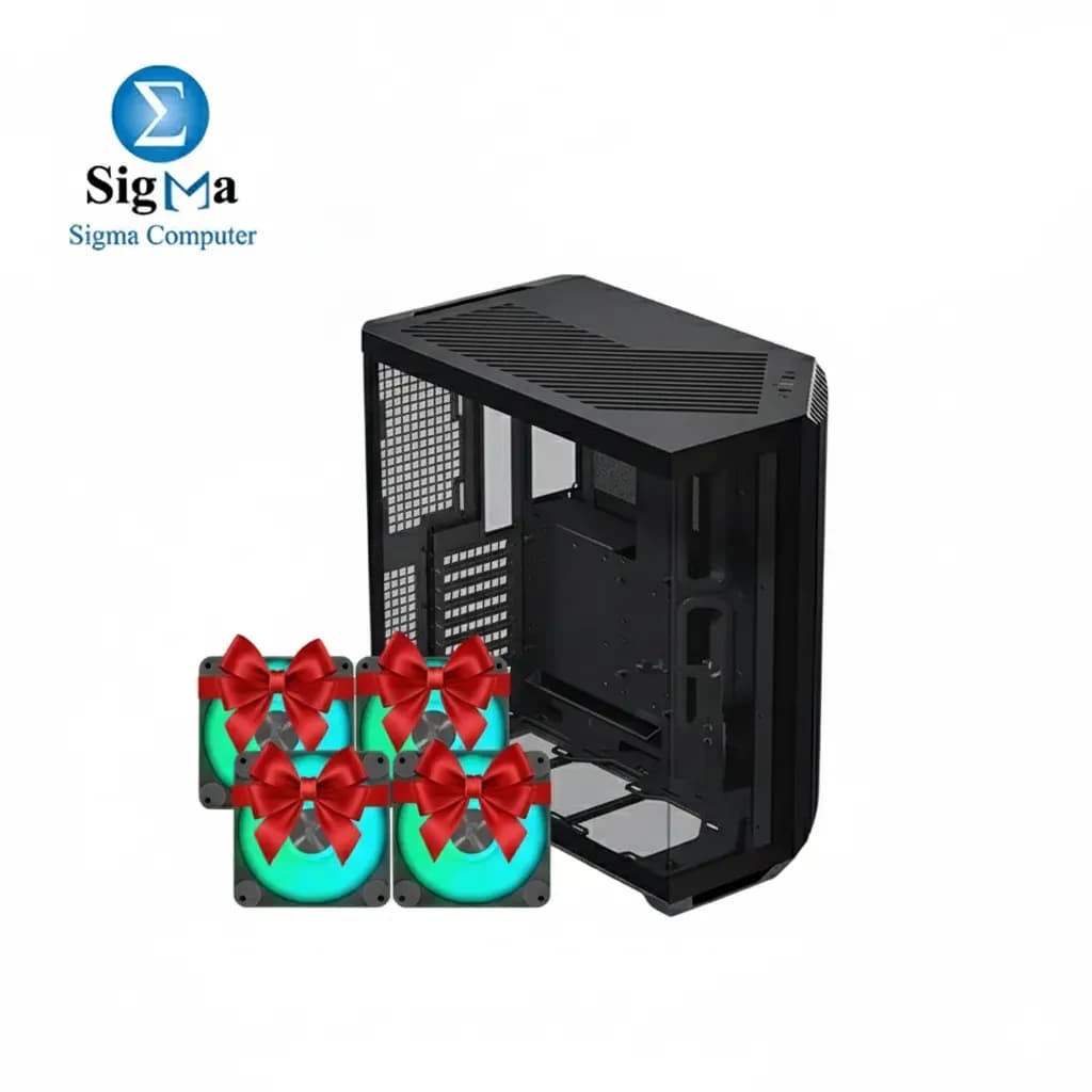 APNX V1 Dual-Chamber ATX Mid-Tower Airflow PC Case, Black with 4× APNX FP1-120 Black Performance ARGB Fan 120mm PWM FREE
