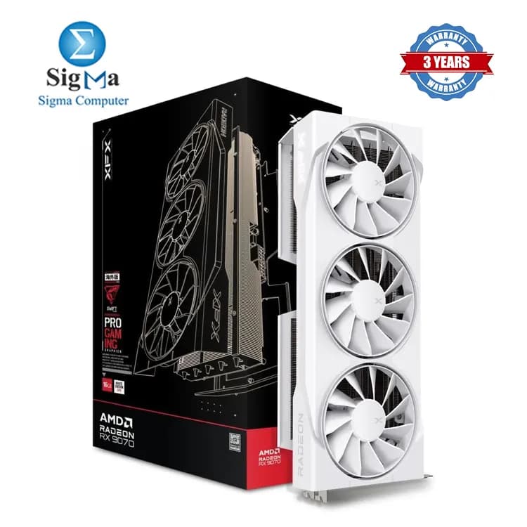 XFX RX 9070 OC White AMD RDNA 4 GPU 16GB GDDR6 2700 MHz Boost 256-bit PCIe 5.0 Triple Fan 3x DP 2.1 1x HDMI 2.1 2x 8-Pin Power.