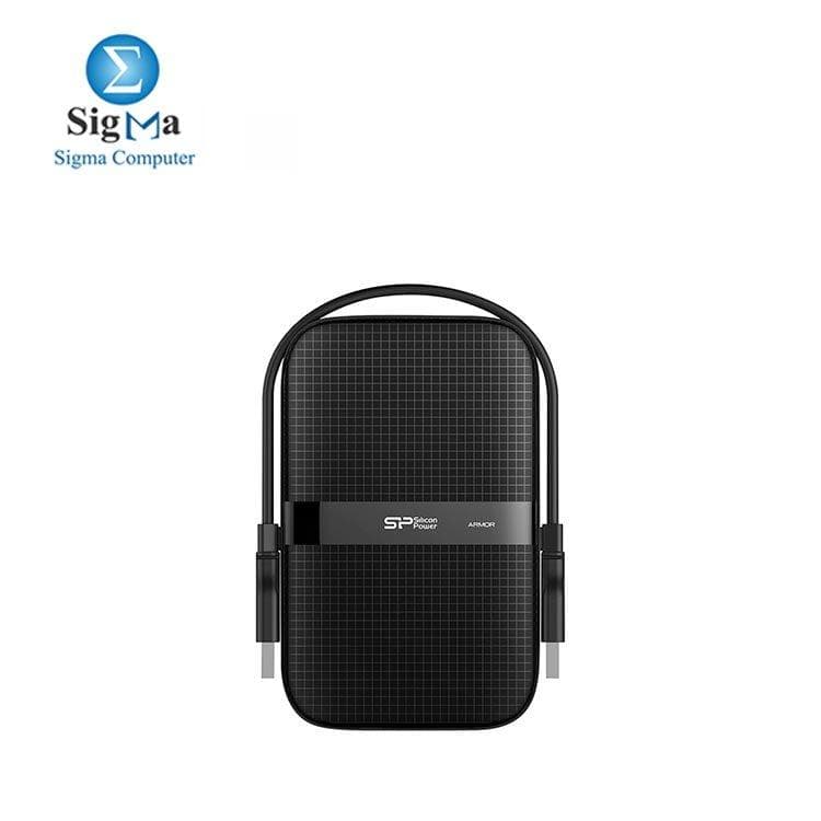 هارد خارجي SILICON POWER ARMOR A60 سعة 1TB، مقاوم للماء IPX4 ومقاوم للصدمات بمعيار MIL-STD-810G، أسود
