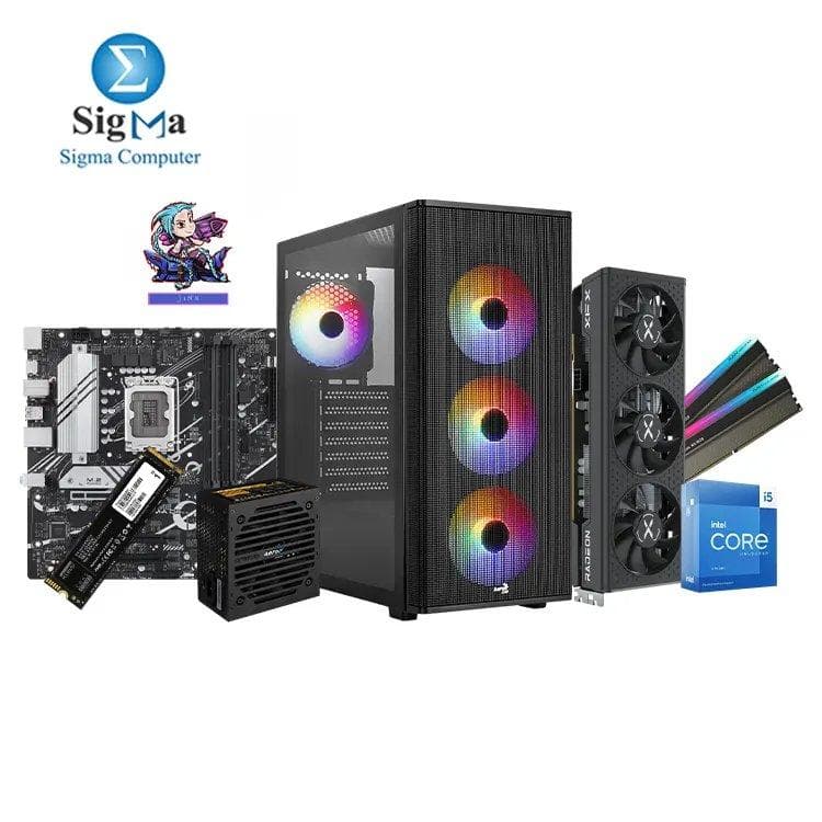تجميعة جيمنج JINX I5 13400F 7600 - معالج انتل Core i5-13400F - لوحة أم اسوس PRIME B760M-A D4 - كرت شاشة XFX RX7600 8GB - رام 16GB - هارد 1TB - كيسة Aerocool Designer - باور سبلاي 650W