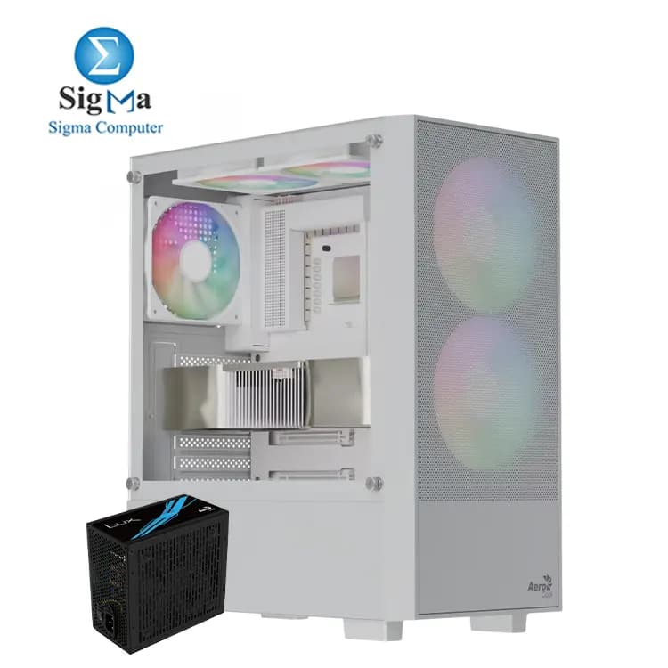 كيسة كمبيوتر ايروكول B508A Flow أبيض Mid Tower مع زجاج مقوى وباور سبلاي LUX 650W 80Plus Bronze