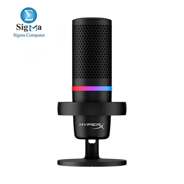 ميكروفون هايبر اكس DuoCast بمنفذ USB يتميز بإضاءة RGB قابلة للتخصيص، صوت 24-bit/96kHz، نمطين للالتقاط، حامل صدمات منخفض، خاصية كتم الصوت باللمس مع مؤشر LED، وتحكم في مستوى الصوت