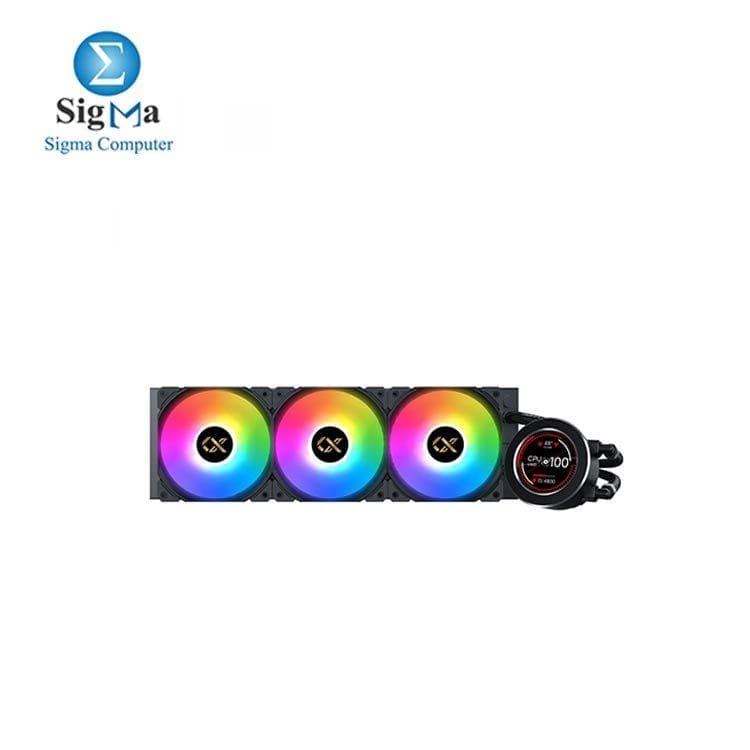 Xigmatek Frozr-O II 360 – 360mm ARGB liquid cooler with LCD pump, ceramic bearing, 3x 120mm fans (82.2 CFM), and 320W TDP support