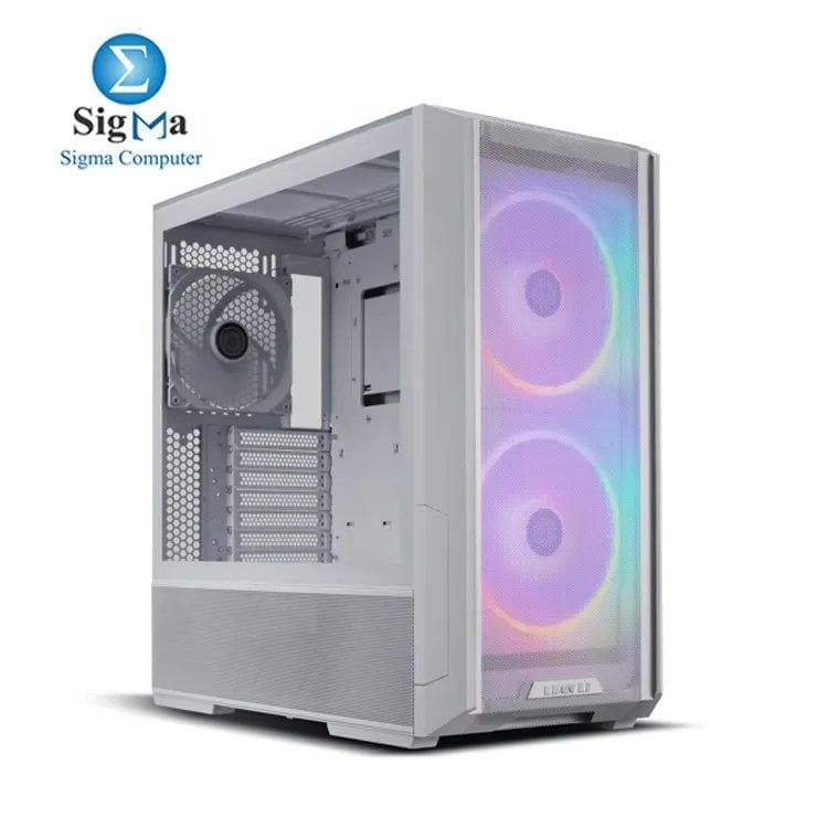 Lian Li LANCOOL 216 White – High-airflow mid-tower case with 2 x 160mm front fans, 360mm radiator support, USB-C, and E-ATX compatibility.