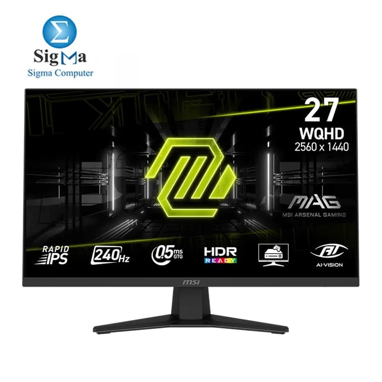 شاشة جيمنج ام اس اي MAG 274QF X24 مقاس 27 بوصة WQHD وRapid IPS - تردد 240Hz، سرعة 0.5ms GTG، تدعم HDR، FreeSync Premium، تباين 1000:1، تصميم بدون حواف