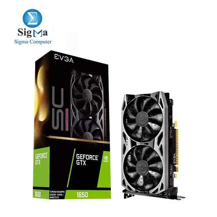 كرت شاشة EVGA GeForce GTX 1650 SC ULTRA GAMING، 04G-P4-1257-KR، 4GB GDDR6، مروحة مزدوجة، غطاء خلفي معدني
