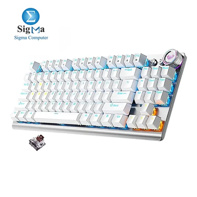 AULA F3001 TKL 87 Keys Mechanical White Wired Gaming Keyboard Blue & Orange backlight Brown Switches (English keys)