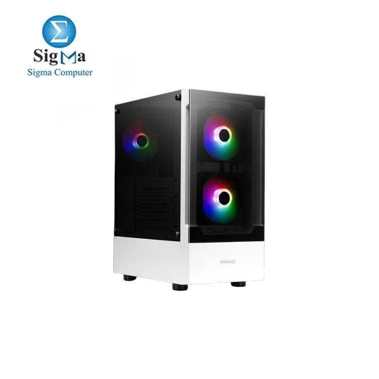 كيسة جيمنج GAMDIAS RGB ATX Mid Tower لون أبيض مع زجاج جانبي و3 مراوح ARGB