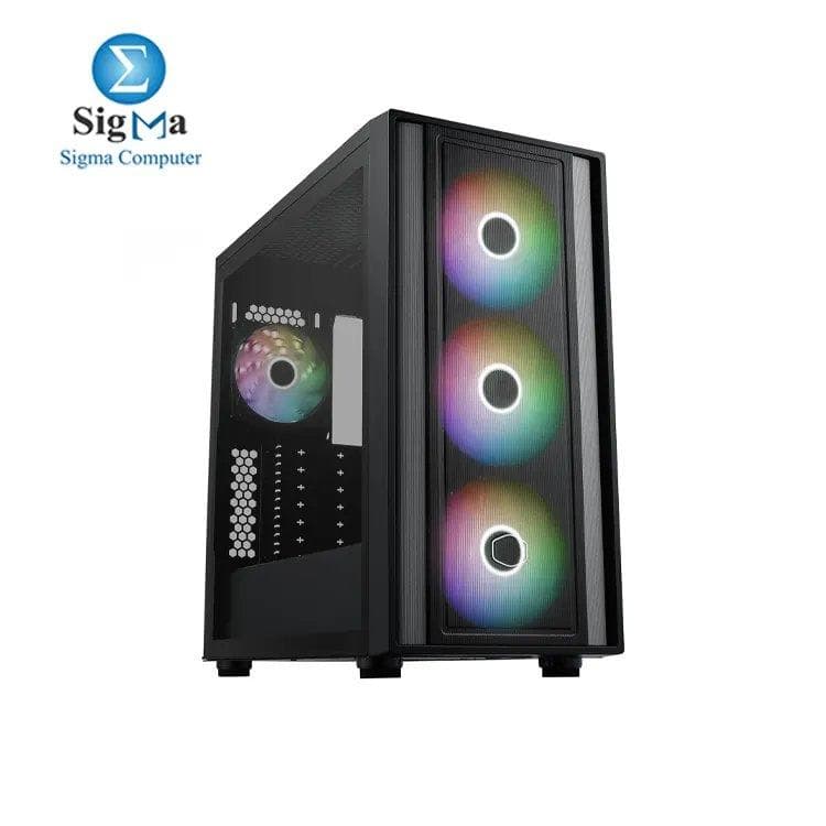 Cooler Master MasterBox 600 ATX Mid-Tower Case, Back-Connected Motherboard Asus|MSI|Gigabyte, 410mm GPU Max, *420mm AIO Max, Type C, Tempered Glass, Triple 140mm SickleFlow PWM, FineMesh Airflow
