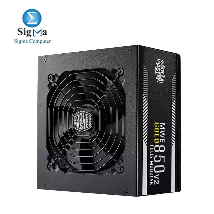 كولر ماستر MWE Gold 850 V2 باور سبلاي 850 وات كامل الوحدات، كفاءة 80 Plus Gold، مروحة 120mm صامتة HDB، توصيلات متعددة، حماية شاملة