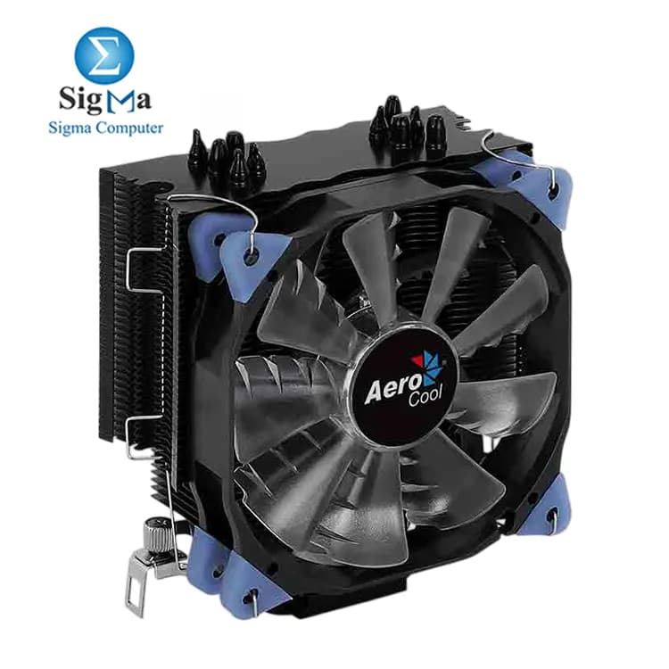 مبرد معالج هوائي Aerocool Verkho 5 Dark مع 5 أنابيب حرارية 6mm، مروحة 120mm PWM، إضاءة LED زرقاء، زعانف مطلية بالأسود، قدرة تصل إلى 150W TDP، دعم سوكيت انتل و اي ام دي