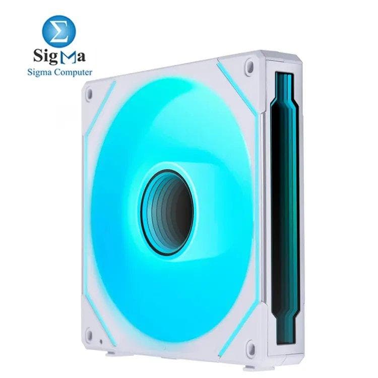 مروحة كيس Lian Li UNI FAN SL-INF Reverse Blade 120mm لون أبيض – تصميم ريشة عكسية مع مرآة انفينيتي، 2100 لفة في الدقيقة، 63.6 CFM، 40 LED، وكابل توصيل سريع