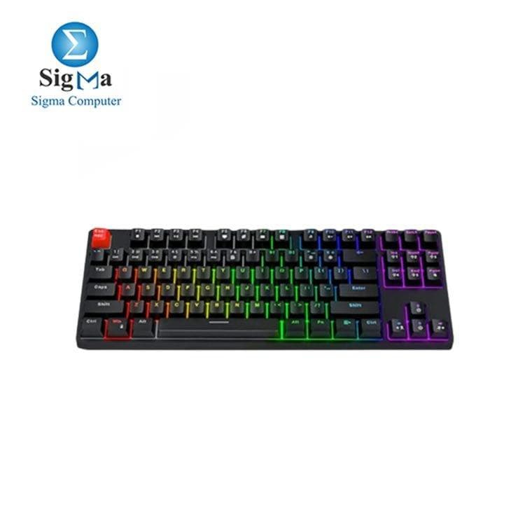 كيبورد ميكانيكي TKL هافيت HAVIT KB489L بـ 87 مفتاح وإضاءة LED Rainbow - سويتش أحمر - أسود